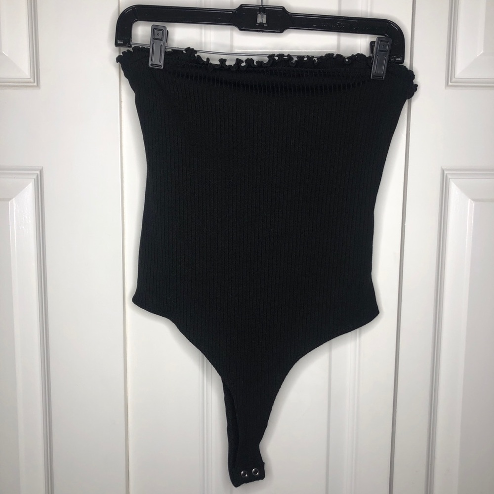 Strapless Black Ruffle Bodysuit
